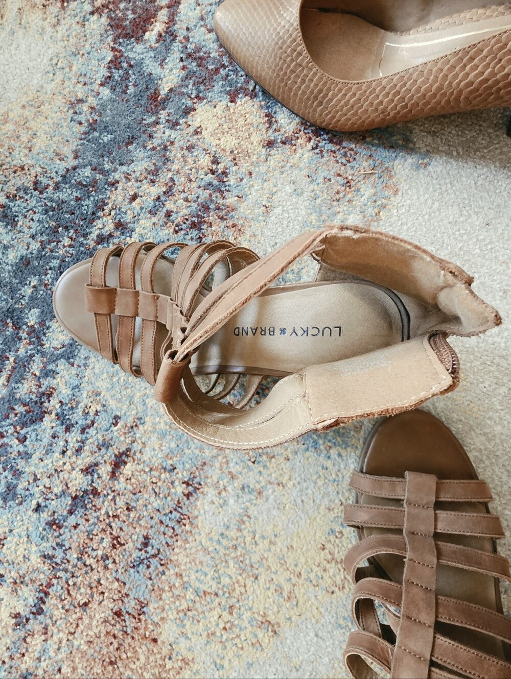Lucky Brand Tan Strappy Wedge Sandals